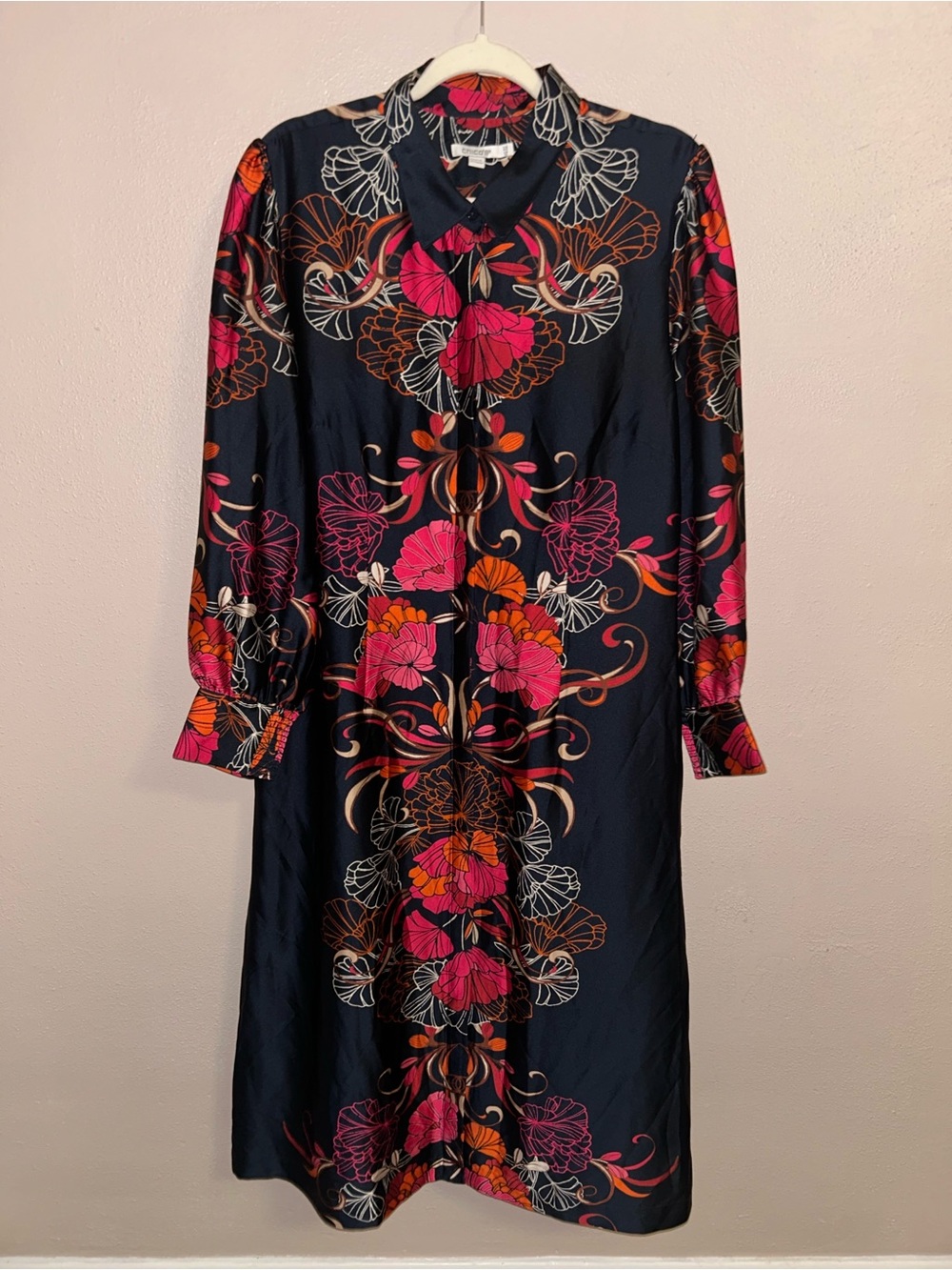 Chico's satin navy & pink Floral maxi/midi Dress - Picture 2 of 4